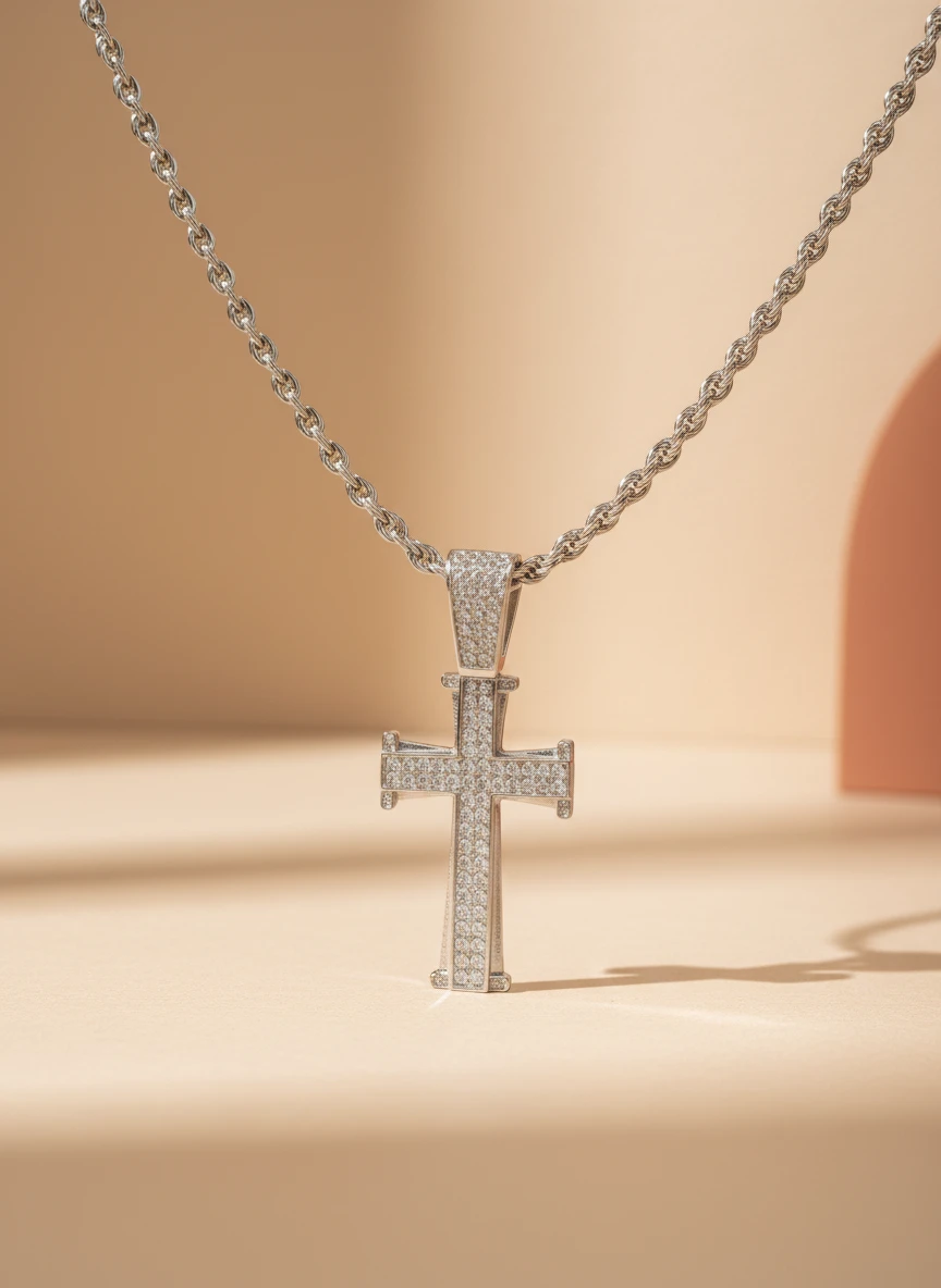 Cruz de Plata con Diamantes
