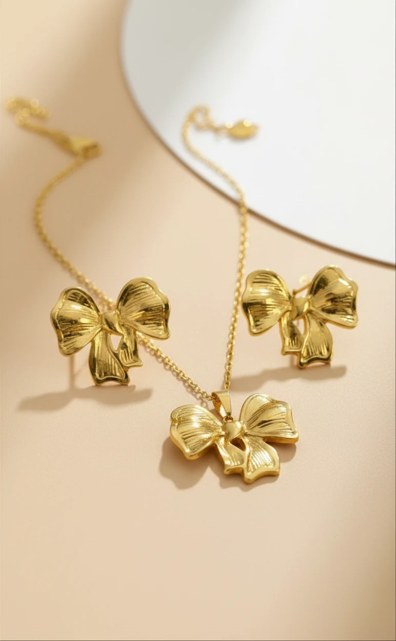 CONJUNTO DE COLLAR CON ARETES DE MOÑO