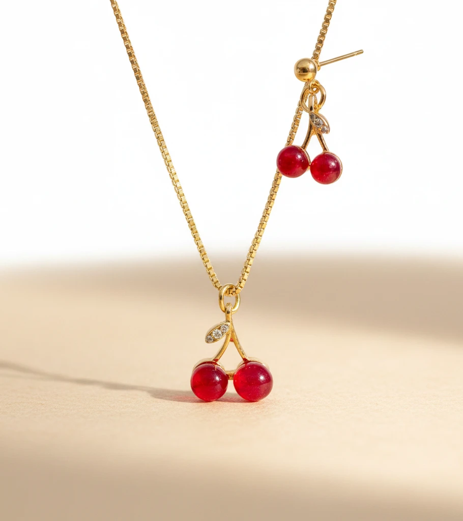 COLLAR CON ARETES DE CEREZA