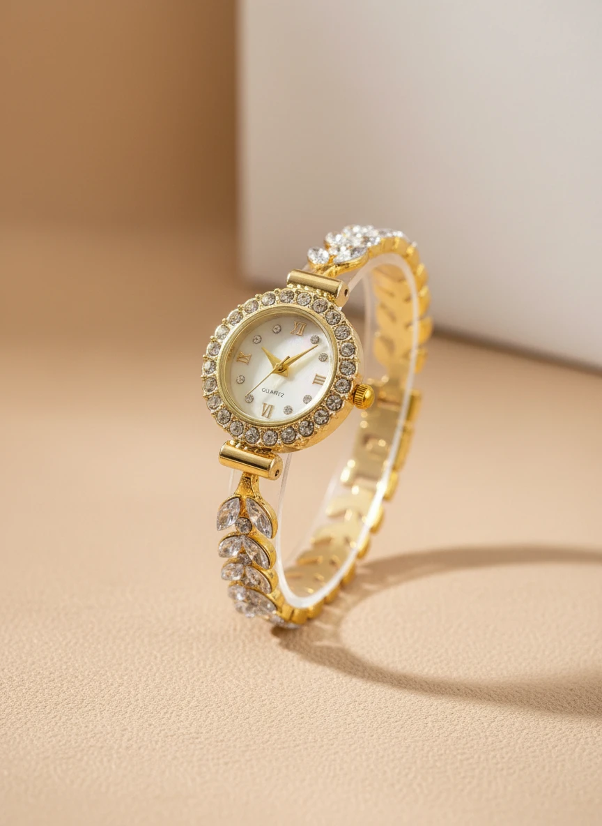 RELOJ REDONDO DIAMANTES COLA DE SIRENA QUARTZ