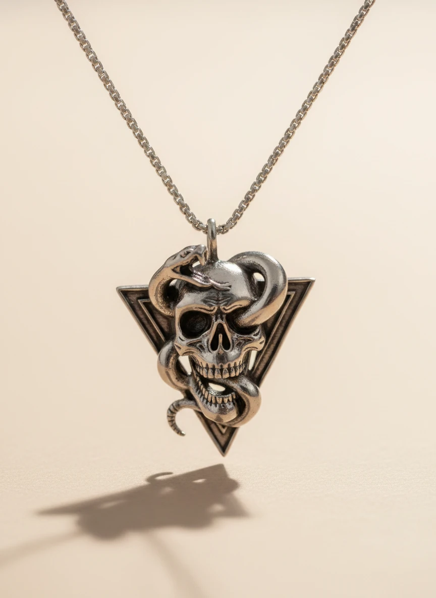 Collar Triángulo Calavera y Serpiente
